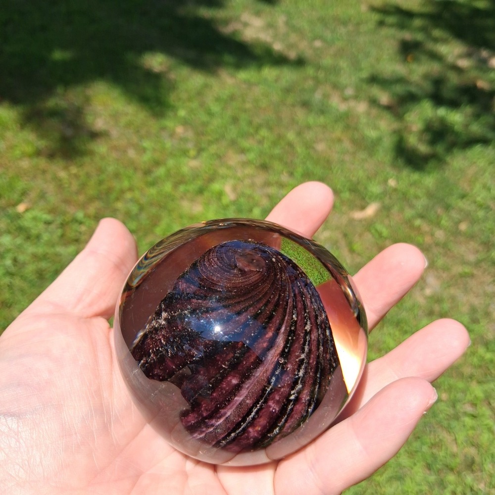 Art Glass Purple Swirl Bubbles Paperweight Glass Decor READ